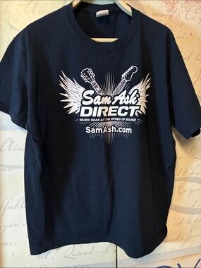 NWOT Sam Ash Direct Graphic Tee in Navy with White Logo SZ L Collectible